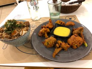 Battered broc at Mama Tierra in Athens