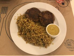 Risotto with mushroom patties at Mama Tierra in Athens