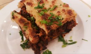 Delicious moussaka at Mama Tierra in Athens