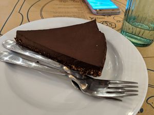 Chocolate cake at Mama Tierra in Athens