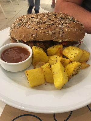 Kebab with patas bravas at Mama Tierra in Athens