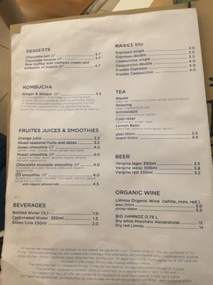 Menu at Mama Tierra in Athens