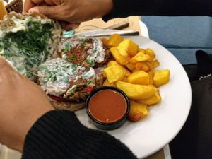 Kebab with Potatos Bravas at Mama Tierra in Athens