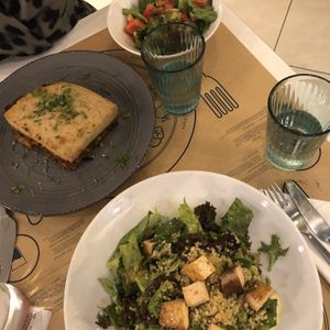 Moussaka and quinoa salad ❤️ at Mama Tierra in Athens