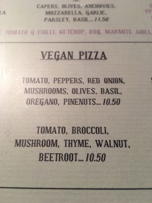 Vegan pizzas on menu  at The Herb Garden in Newcastle Upon Tyne