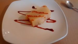 Dessert / pear based crème caramel at La Retama in Zaragoza