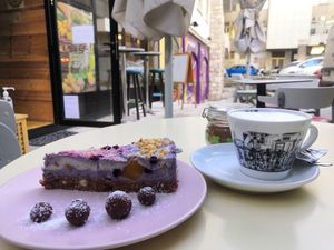Raw Cake and Cappuccino at Priroda i Drustvo in Rijeka