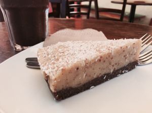 Choc hemp smoothie and vegan apricot dessert at Jah Ruulz in St Julians