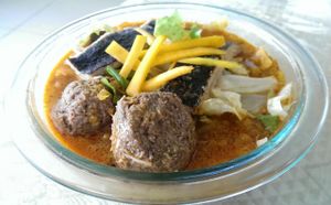 Yummy laksa noodle soup, made with home grown ingredients and lots of love. at Home Grown Vegetarian Food Stall in Coolalinga