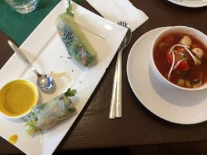 sweet-sour soup and summer rolls at Velvet Leaf in Berlin