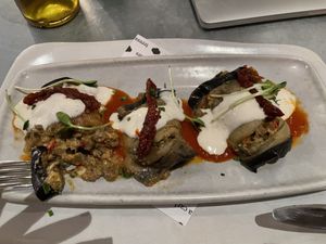 Rollitos de berenjena pero y la ricotta?? at Teresa Carles Cocina Vegetariana in Barcelona