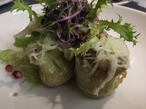 Fourth dish: artichokes at Teresa Carles Cocina Vegetariana in Barcelona