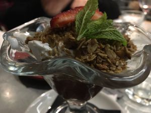 Second dessert: coconut yogurt parfait at Teresa Carles Cocina Vegetariana in Barcelona