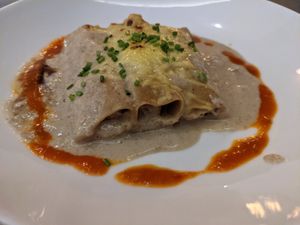 Plant chicken cannelloni at Teresa Carles Cocina Vegetariana in Barcelona