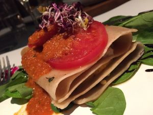 delicious vegan lasagne at Teresa Carles Cocina Vegetariana in Barcelona