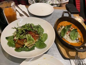Lasagna and eggplant mille-feuille (both Vegan)  at Teresa Carles Cocina Vegetariana in Barcelona