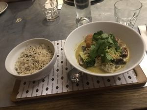 green curry with basmati rice  at Teresa Carles Cocina Vegetariana in Barcelona