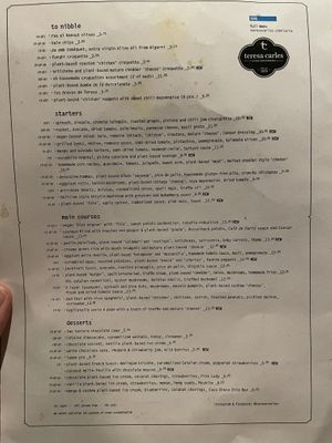 Menu  at Teresa Carles Cocina Vegetariana in Barcelona