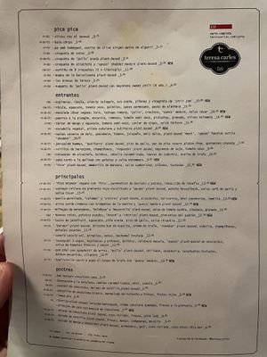 Menu  at Teresa Carles Cocina Vegetariana in Barcelona