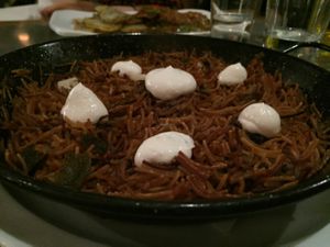 fish style pasta paella  at Teresa Carles Cocina Vegetariana in Barcelona