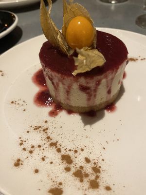 Dessert with vegan white chocolate  at Teresa Carles Cocina Vegetariana in Barcelona