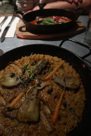 Paella | tomato-mozza-eggplant  at Teresa Carles Cocina Vegetariana in Barcelona