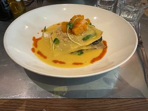 Spinach Lasagna with Pumpkin Puree at Teresa Carles Cocina Vegetariana in Barcelona