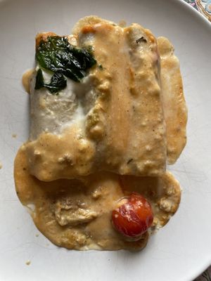 Vegan foie canelonni  at Teresa Carles Cocina Vegetariana in Barcelona