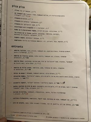 Menu  at Teresa Carles Cocina Vegetariana in Barcelona