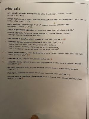 Menu  at Teresa Carles Cocina Vegetariana in Barcelona