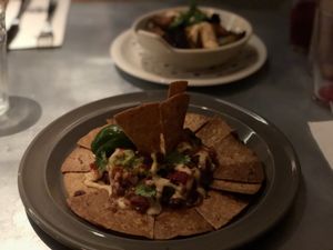 Amazin nachos and grilled veggies  at Teresa Carles Cocina Vegetariana in Barcelona
