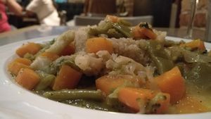 Quinoa with steamed healthy vegetables at Teresa Carles Cocina Vegetariana in Barcelona