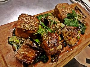 Tofu + shiitake + eggplant (Vegan) at Teresa Carles Cocina Vegetariana in Barcelona