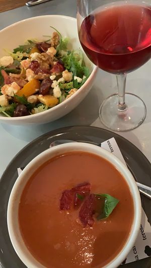 Watermelon gazpacho  at Teresa Carles Cocina Vegetariana in Barcelona