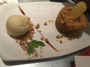 Apple crumble - also amazing !! at Teresa Carles Cocina Vegetariana in Barcelona