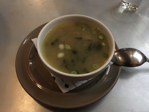 Miso soup at Teresa Carles Cocina Vegetariana in Barcelona