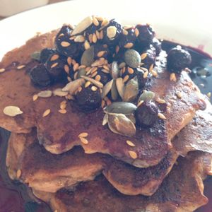 Gluten free carrot pancakes! Amazing.  at Anna Loka in Cardiff