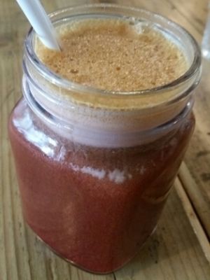fresh beetroot ginger turmeric juice at Anna Loka in Cardiff