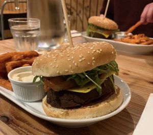 rodeo burger and sweet potato fries   at Anna Loka in Cardiff