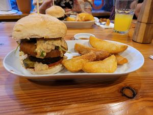 Saiten Rodeo burger and triple fried fries at Anna Loka in Cardiff