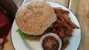 Burger and sweet potato chips at Anna Loka in Cardiff