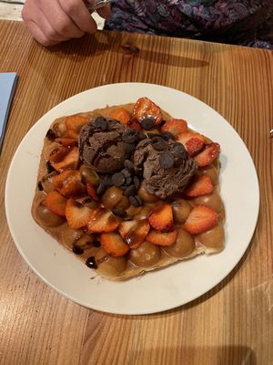 Waffle for dessert 😋  at Anna Loka in Cardiff