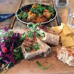 Avocado wrap and quinoa bowl with stuffed peppers at Anna Loka in Cardiff