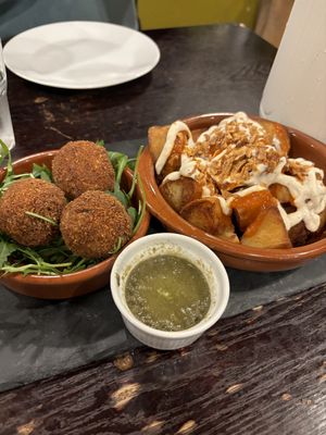 Arancini (left), great. Patatas bravas (right) sublime   at Anna Loka in Cardiff