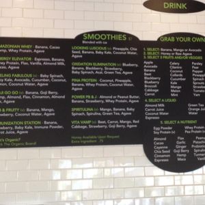 Smoothie Menu board  at grabbagreen - North in Scottsdale