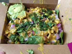 My self-created combo (the yellow sauce is the Spicy Almond dressing) at grabbagreen - North in Scottsdale