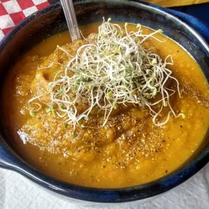 Sweet potato and squash soup at Blue Apples in Halifax