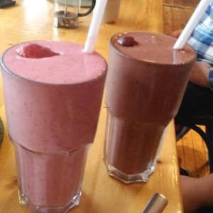 strawberry milkshake and black forest smoothie at Blue Apples in Halifax