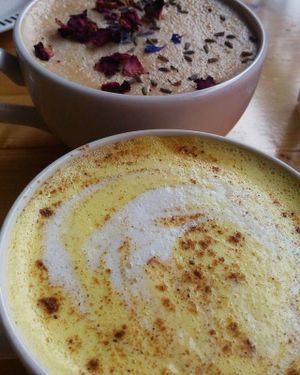 Turmeric milk and faerie latte at Blue Apples in Halifax