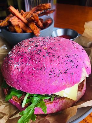 Vegan kale burger - recommended! at Chico's - Vuosaari in Helsinki
